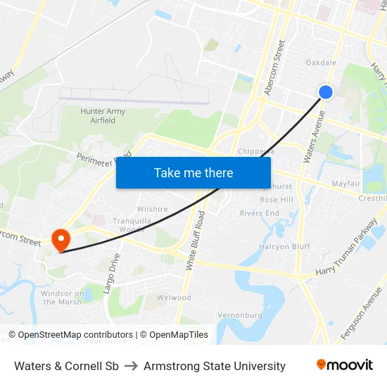 Waters & Cornell Sb to Armstrong State University map