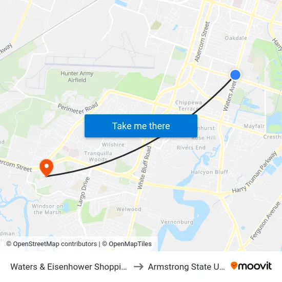 Waters & Eisenhower Shopping Plaza Nb to Armstrong State University map