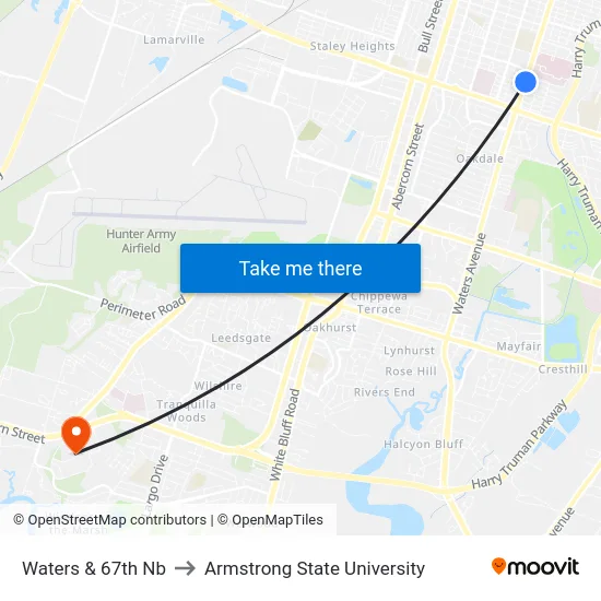 Waters & 67th Nb to Armstrong State University map