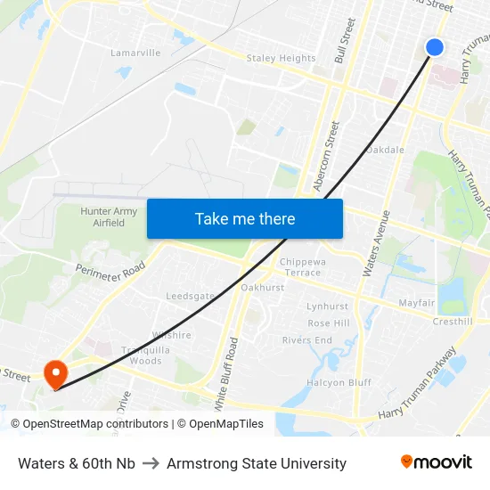 Waters & 60th Nb to Armstrong State University map