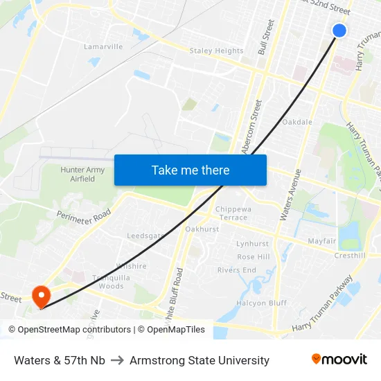 Waters & 57th Nb to Armstrong State University map