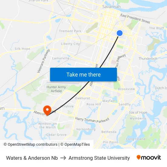 Waters & Anderson Nb to Armstrong State University map