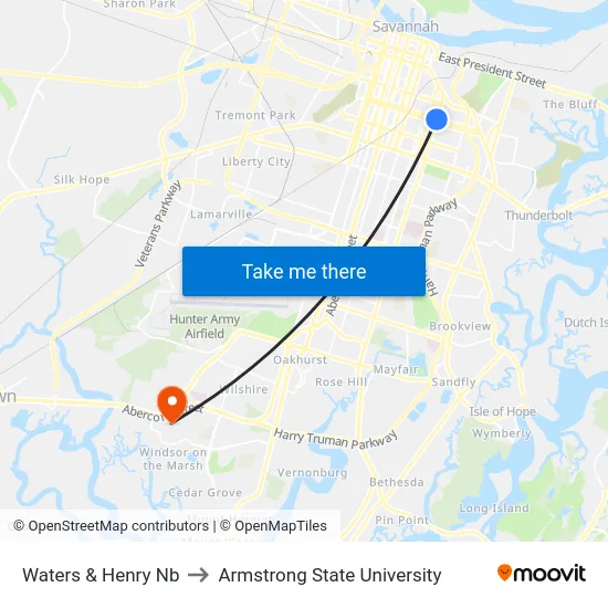 Waters & Henry Nb to Armstrong State University map