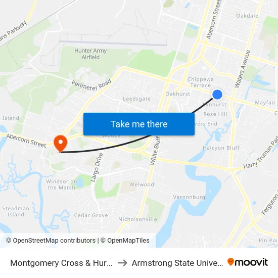 Montgomery Cross & Hurst Eb to Armstrong State University map