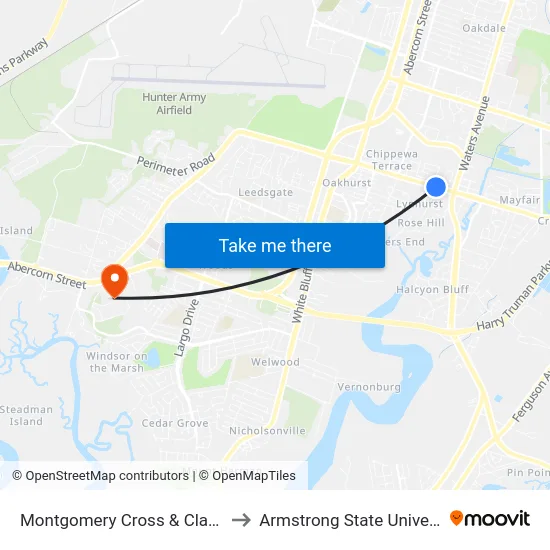Montgomery Cross & Clark Eb to Armstrong State University map