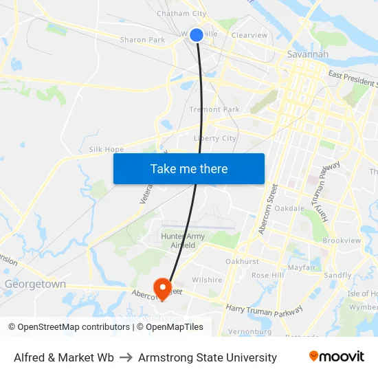 Alfred & Market Wb to Armstrong State University map