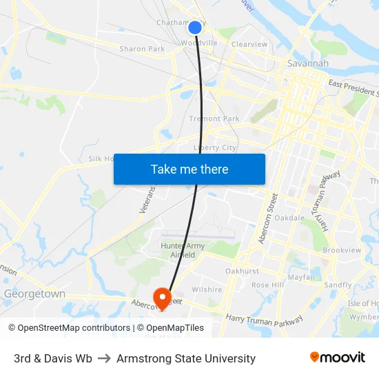 3rd & Davis Wb to Armstrong State University map