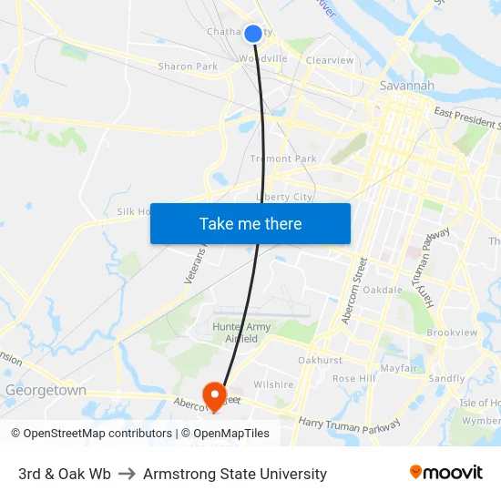 3rd & Oak Wb to Armstrong State University map
