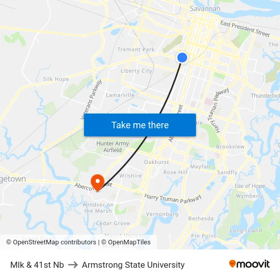 Mlk & 41st Nb to Armstrong State University map