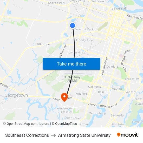 Southeast Corrections to Armstrong State University map