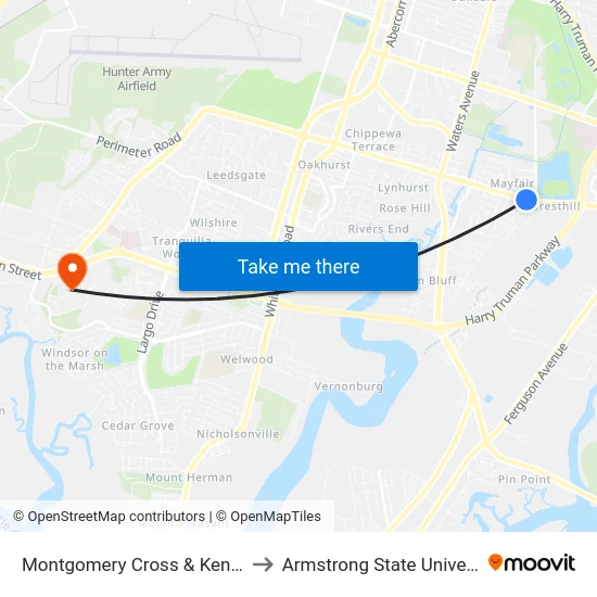 Montgomery Cross & Kent Wb to Armstrong State University map