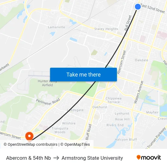 Abercorn & 54th Nb to Armstrong State University map