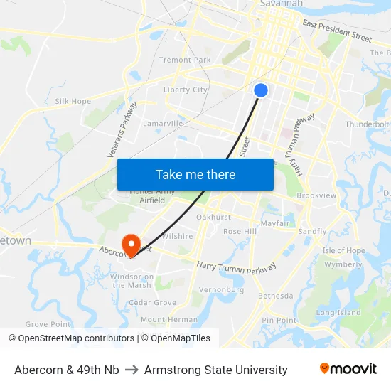 Abercorn & 49th Nb to Armstrong State University map