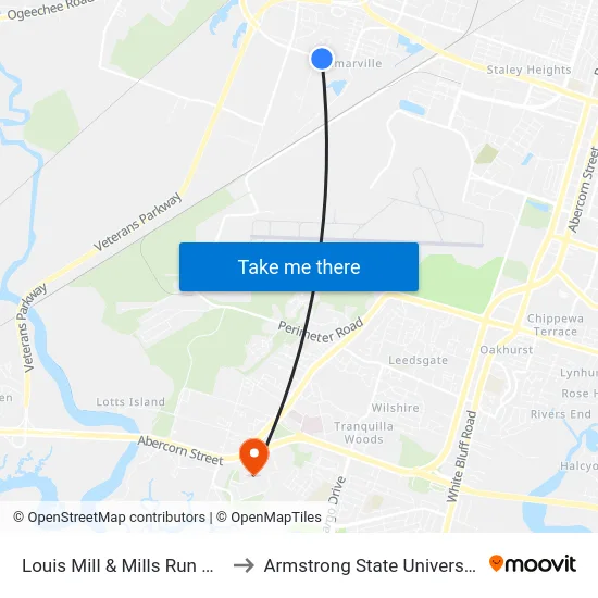 Louis Mill & Mills Run Wb to Armstrong State University map