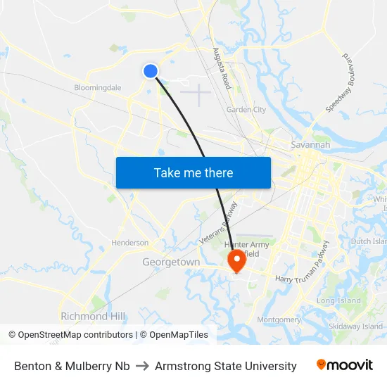 Benton & Mulberry Nb to Armstrong State University map