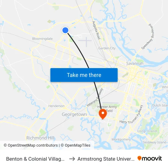 Benton & Colonial Village Sb to Armstrong State University map