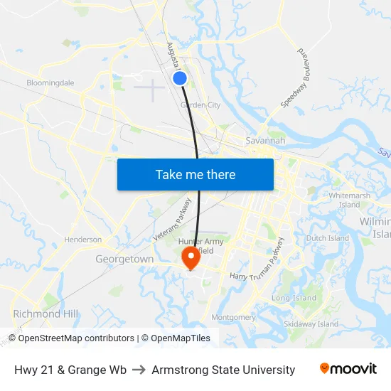 Hwy 21 & Grange Wb to Armstrong State University map