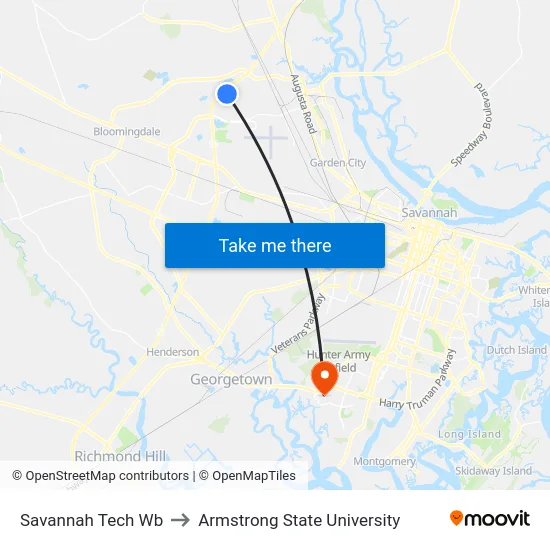 Savannah Tech Wb to Armstrong State University map