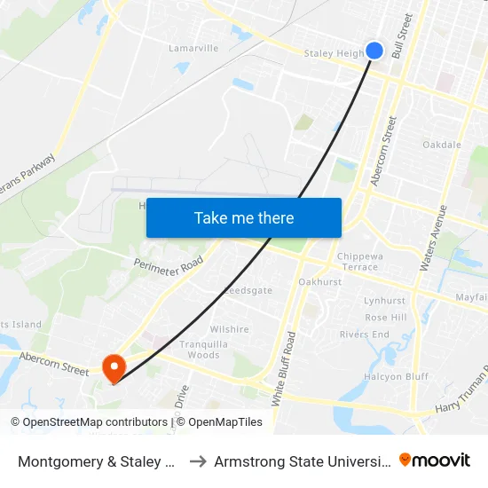 Montgomery & Staley Nb to Armstrong State University map