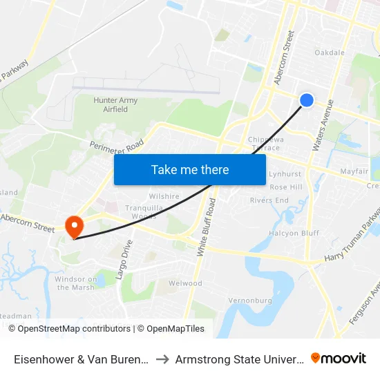 Eisenhower & Van Buren Wb to Armstrong State University map