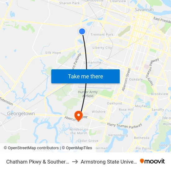 Chatham Pkwy & Southern Nb to Armstrong State University map