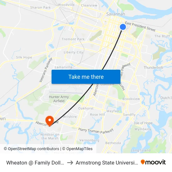 Wheaton @ Family Dollar to Armstrong State University map