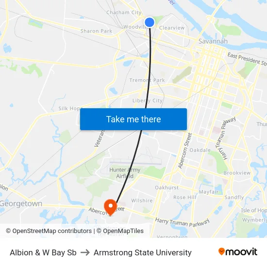 Albion & W Bay Sb to Armstrong State University map