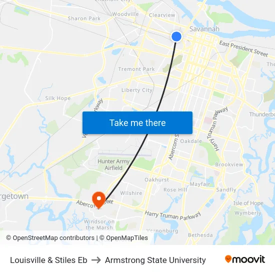 Louisville & Stiles Eb to Armstrong State University map