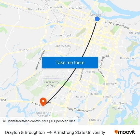 Drayton & Broughton to Armstrong State University map