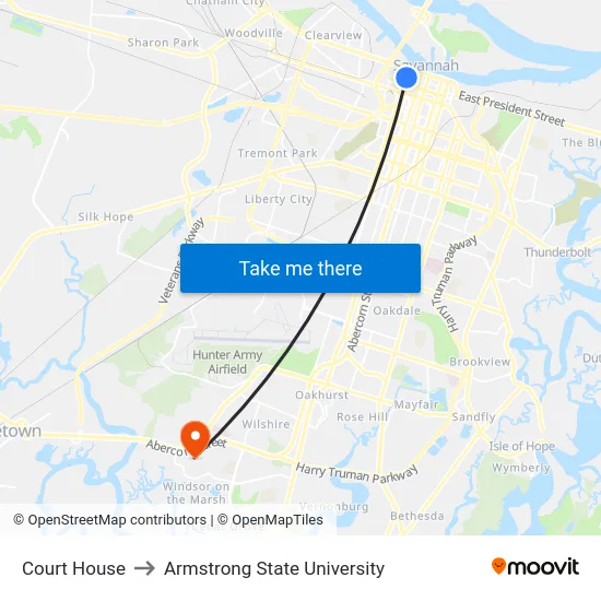 Court House to Armstrong State University map