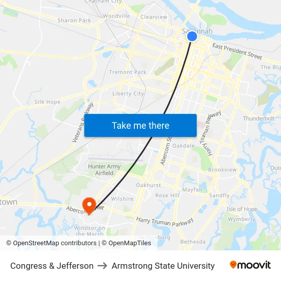 Congress & Jefferson to Armstrong State University map