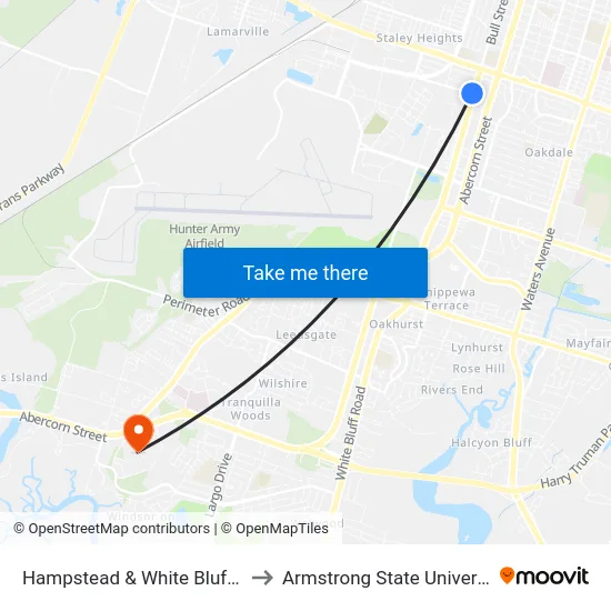 Hampstead & White Bluff Eb to Armstrong State University map
