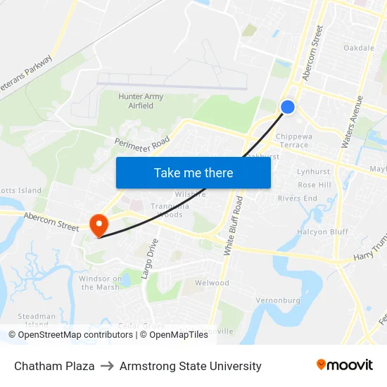 Chatham Plaza to Armstrong State University map