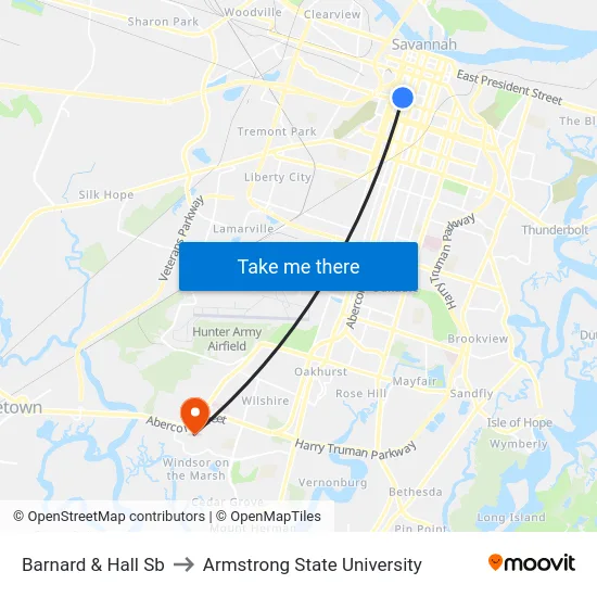 Barnard & Hall Sb to Armstrong State University map