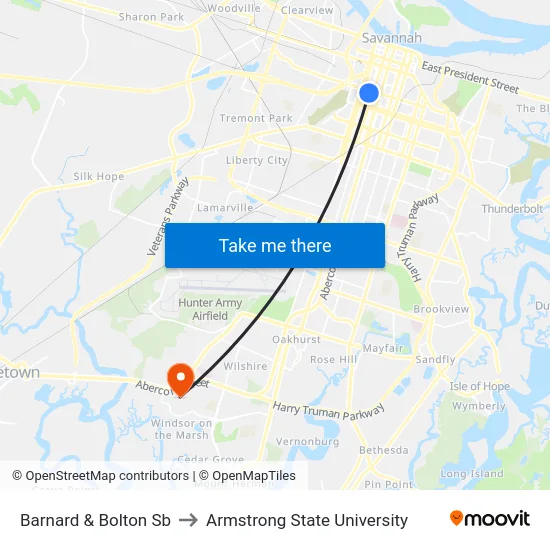 Barnard & Bolton Sb to Armstrong State University map