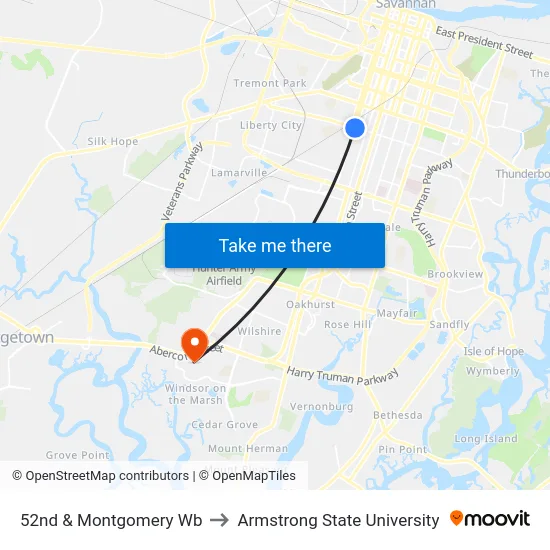 52nd & Montgomery Wb to Armstrong State University map