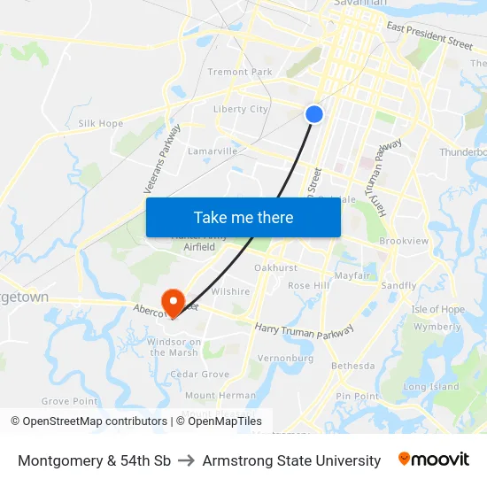 Montgomery & 54th Sb to Armstrong State University map