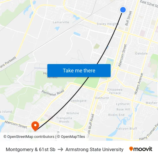 Montgomery & 61st Sb to Armstrong State University map