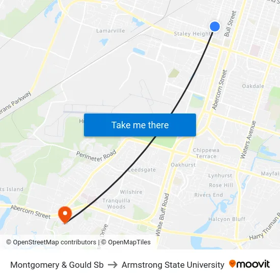 Montgomery & Gould Sb to Armstrong State University map