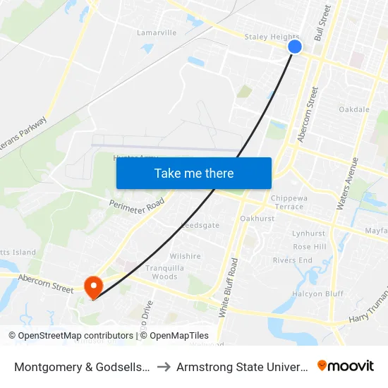 Montgomery & Godsells Sb to Armstrong State University map