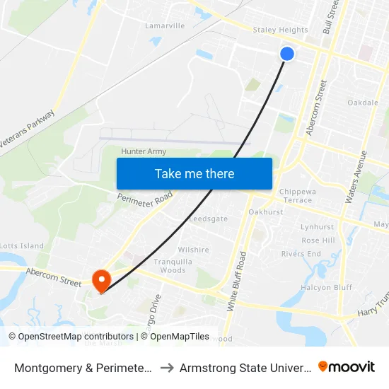 Montgomery & Perimeter Sb to Armstrong State University map