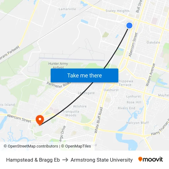 Hampstead & Bragg Eb to Armstrong State University map
