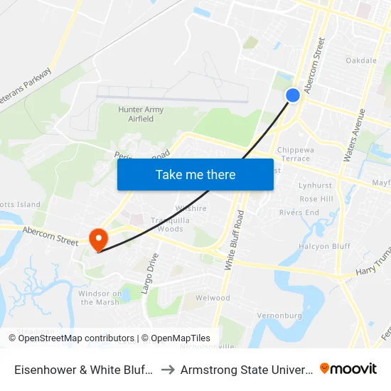 Eisenhower & White Bluff Eb to Armstrong State University map