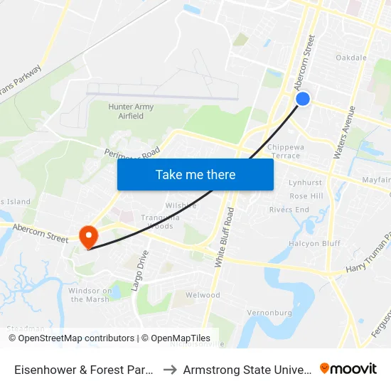 Eisenhower & Forest Park Wb to Armstrong State University map