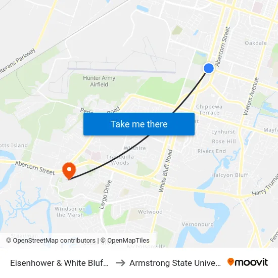 Eisenhower & White Bluff Wb to Armstrong State University map