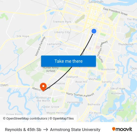 Reynolds & 45th Sb to Armstrong State University map