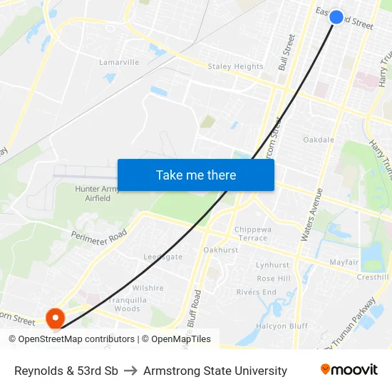 Reynolds & 53rd Sb to Armstrong State University map