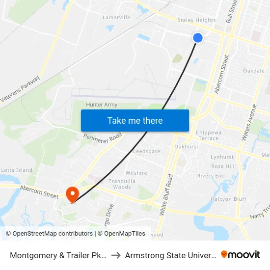 Montgomery & Trailer Pk Wb to Armstrong State University map