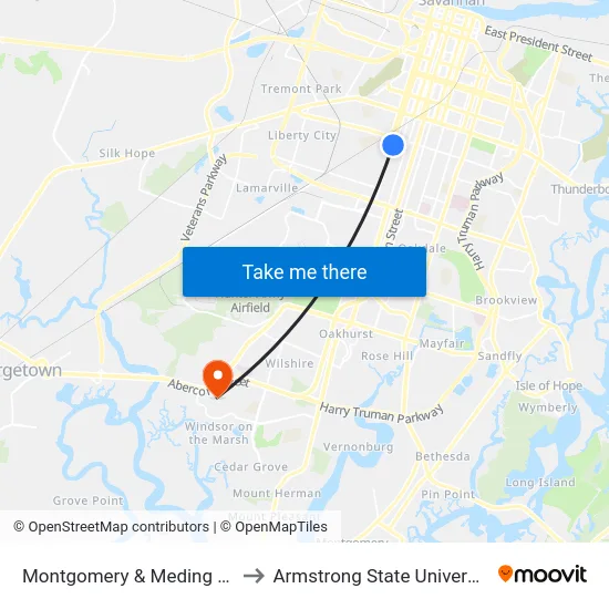 Montgomery & Meding Nb to Armstrong State University map