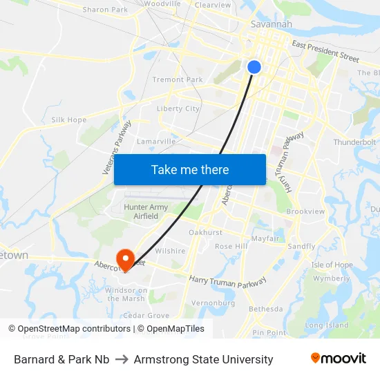 Barnard & Park Nb to Armstrong State University map
